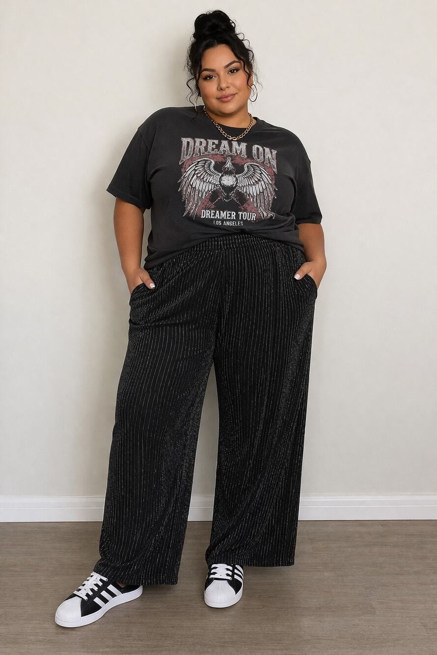 Torrid Black Metallic Wide Leg Pants 4X Pull-On Stretch  Futuristic Disco